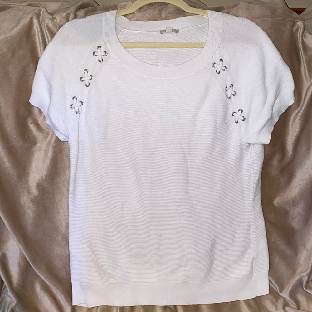 Talbots white sweater with cross details